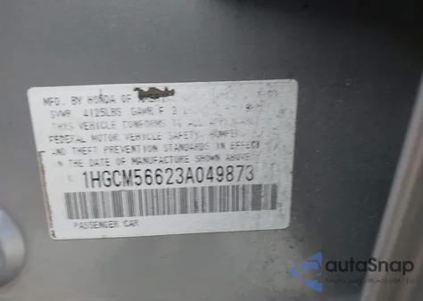 2003 Honda Accord 2.4 Ex из США, поврежденный, VIN 1HGCM56623A049873